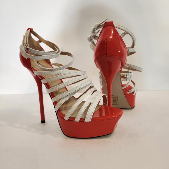 SHOE DAZZLE Kaskade Orange White Patent Leather Platform Stiletto Women 9.5 NIB - Picture 1 of 12